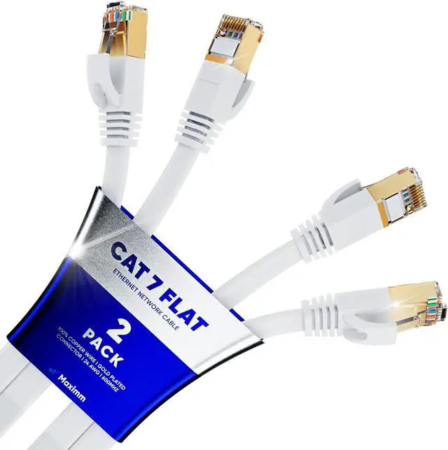 Main image of Cat 7 Ethernet Cable 100 ft - with a Flat, Space-Saving Design High-Speed Internet & Network LAN Patch Cable, RJ45 Connectors - 100ft / White / 2 Pack - Perfect for Gaming, Streaming, and More