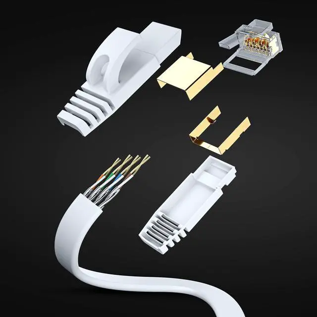 Alt view image 2 of 5 - Cat 7 Ethernet Cable 100 ft - with a Flat, Space-Saving Design High-Speed Internet & Network LAN Patch Cable, RJ45 Connectors - 100ft / White / 2 Pack - Perfect for Gaming, Streaming, and More
