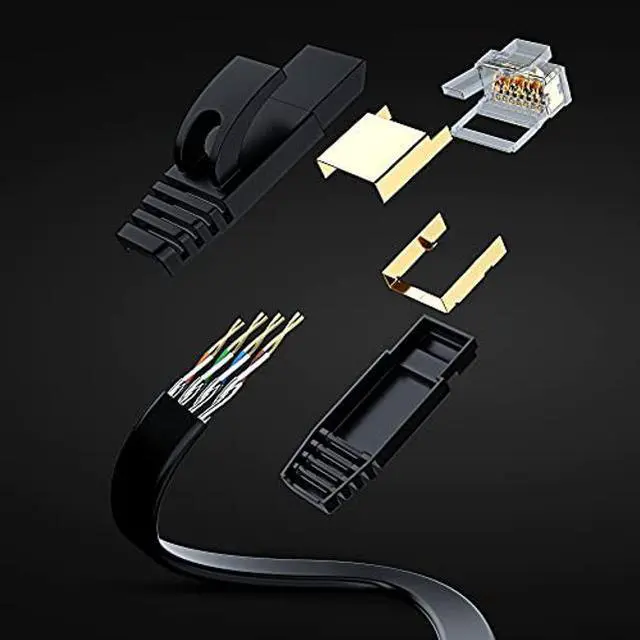 Alt view image 2 of 5 - Cat 7 Ethernet Cable 100 ft - with a Flat, Space-Saving Design High-Speed Internet Network LAN Patch Cable, RJ45 Connectors - 100ft Black 2 Pack - Perfect for Gaming, Streaming, and More