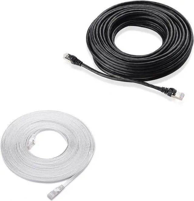 Main image of Cable Matters Snagless Long Cat6A (SSTP, SFTP) Shielded Ethernet Cable in Black 50 ft & Cat6 Flat Ethernet Cable in White
