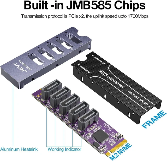 Alt view image 4 of 5 - JEYI NVMe M.2 to 5 Sata Adapter, Internal 5 Port Non-RAID SATA III 6GB/s M.2 NVMe Adapter Card for Desktop PC Support SSD and HDD
