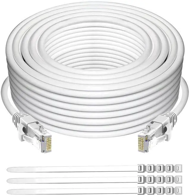 Main image of Adoreen Cat 6 Ethernet Cable 200 Ft-White, Outdoor & Indoor Snagless Long Round RJ45 Network Cable, POE, Soft Flexible Gbps Internet LAN Computer Patch Cord for Router Modem Switch Fast Gaming+ Ties