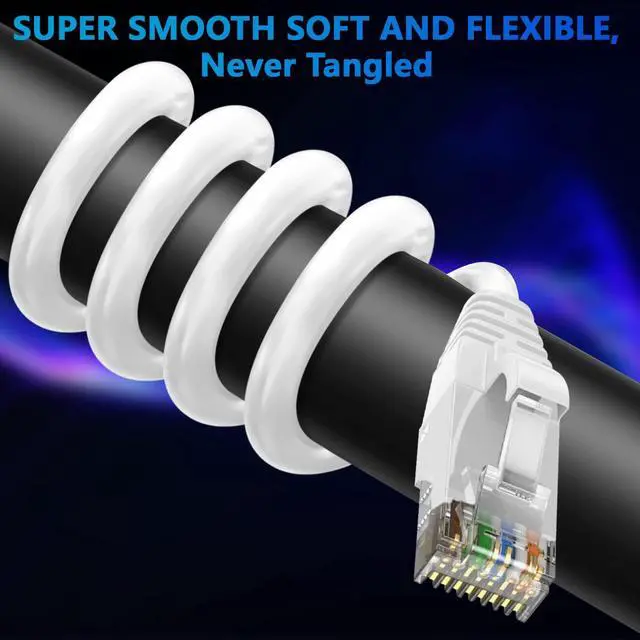 Alt view image 2 of 5 - Adoreen Cat 6 Ethernet Cable 200 Ft-White, Outdoor & Indoor Snagless Long Round RJ45 Network Cable, POE, Soft Flexible Gbps Internet LAN Computer Patch Cord for Router Modem Switch Fast Gaming+ Ties