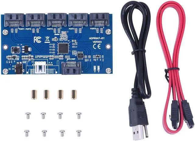 Main image of EBTOOLS 1 to 5 Port SATA Converter Port Multiplier Riser Card Hub with DC Cable/SATA 7P Cable, Supports Hot Swap, Compatible with Hard Drive, SSD, Optical Drive, 7, Vista, 8, 10 and More