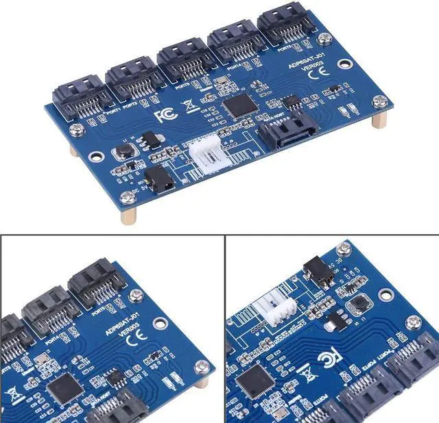 Alt view image 3 of 5 - EBTOOLS 1 to 5 Port SATA Converter Port Multiplier Riser Card Hub with DC Cable/SATA 7P Cable, Supports Hot Swap, Compatible with Hard Drive, SSD, Optical Drive, 7, Vista, 8, 10 and More