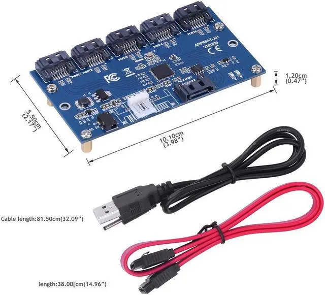 Alt view image 4 of 5 - EBTOOLS 1 to 5 Port SATA Converter Port Multiplier Riser Card Hub with DC Cable/SATA 7P Cable, Supports Hot Swap, Compatible with Hard Drive, SSD, Optical Drive, 7, Vista, 8, 10 and More