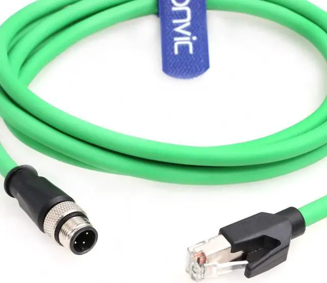 Alt view image 2 of 5 - Eonvic M12 4 Pin D-Code to RJ45 Gigabit Cognex industrial Camera Network Cord CAT5 Shielded Cables (green, 1M)