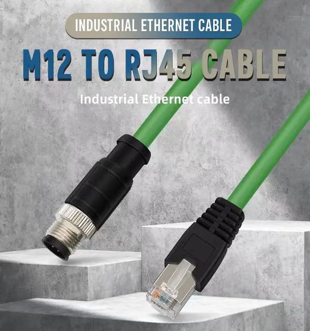 Alt view image 3 of 5 - Eonvic M12 4 Pin D-Code to RJ45 Gigabit Cognex industrial Camera Network Cord CAT5 Shielded Cables (green, 1M)