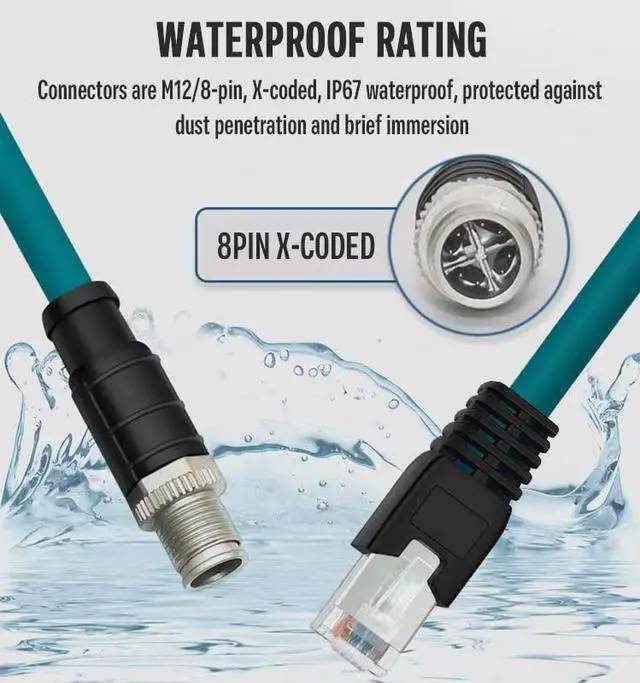 Alt view image 3 of 5 - Eonvic M12 X Code 8 Pin Male Right Angle to RJ45 Cat-7e Cognex Industrial Camera Ethernet High Flex Cable 3M