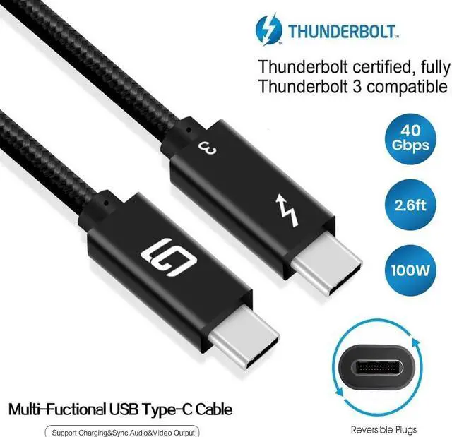 Alt view image 2 of 5 - GodSpin Thunderbolt 3 Cable USB C to C Super Speed, 40Gbps Data Transfer & 4K Video Output C to C Type Fast Charging Cable 100W Compatible with Samsung MacBook Chromebook Braided (2.6ft/40Gbps)