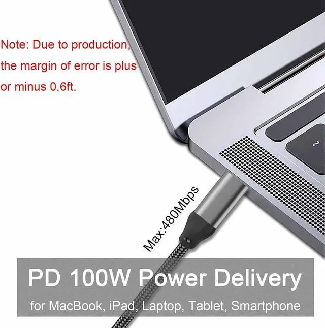 Alt view image 3 of 5 - 20FT USB-C to USB-C Cable 100W/5A,Extra Long Type-C Fast Charging Cord for iPhone 15 Pro Max,Macbook Air/Pro,Samsung Galaxy S23 S22 Note 20,Moto G9 Plus,BLU G90 Pro,Sony PS5,Xbox,Surface,Switch,Laptop