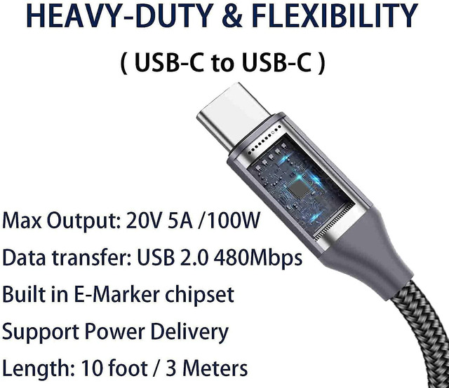 thumbnail image 2 of PD 100W USB C To USB C Fast Charging Cable Sync Data Cable Type C Cord Charger E 2 of 13