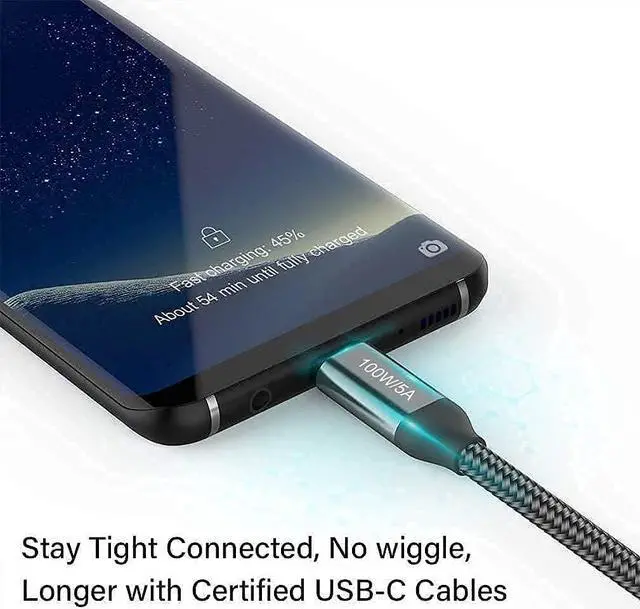 Alt view image 4 of 5 - 20FT USB-C to USB-C Cable 100W/5A,Extra Long Type-C Fast Charging Cord for iPhone 15 Pro Max,Macbook Air/Pro,Samsung Galaxy S23 S22 Note 20,Moto G9 Plus,BLU G90 Pro,Sony PS5,Xbox,Surface,Switch,Laptop