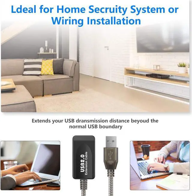 Alt view image 5 of 5 - Halsouy USB 2.0 Extension Cable, Type A-Male to A-Female Active Repeater Extender Cord Compatible with Game Consoles, Printer, Camera (100ft)