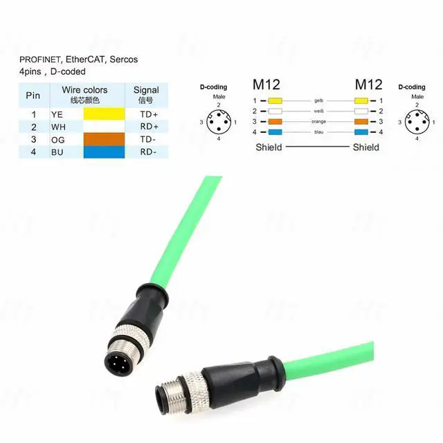 Alt view image 3 of 5 - HangTon Ethernet Camera M12 4 Pin D Code Male to M12 4 Pin D Code Male Cable for Industrial Application Network CAT5e Shielded Flexible 1m