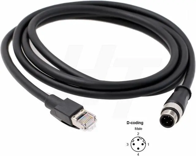 Alt view image 4 of 4 - HangTon Sensor Ethernet Cable for Keyence SR2000 Barcode Reader Industrial Automation Fieldbus, M12 D-Code 4 Pin to RJ45 Cat6 Network 5M