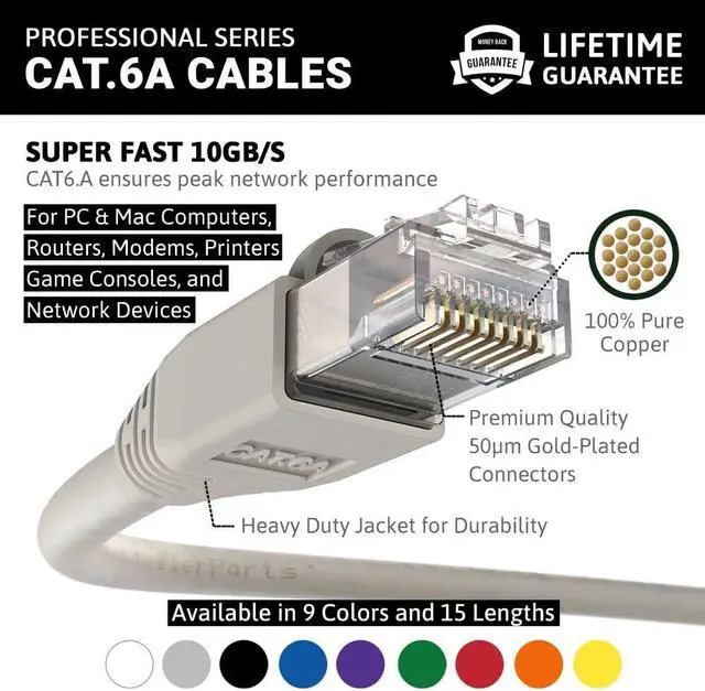 Alt view image 2 of 5 - InstallerParts Ethernet Cable CAT6A Cable UTP Booted 75 FT - Gray - Professional Series - 10Gigabit/Sec Network/High Speed Internet Cable, 550MHZ