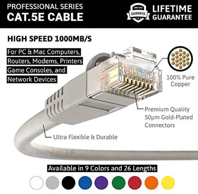 Alt view image 2 of 5 - InstallerParts (10 Pack Ethernet Cable CAT5E Cable UTP Booted 7 FT - Gray - Professional Series - 1Gigabit/Sec Network/Internet Cable, 350MHZ