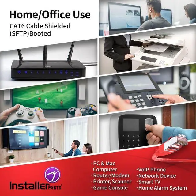 Alt view image 5 of 5 - InstallerParts (10 Pack Ethernet Cable CAT6 Cable Shielded (SSTP/SFTP) Booted 6 FT - Red - Professional Series - 10Gigabit/Sec Network/High Speed Internet Cable, 550MHZ