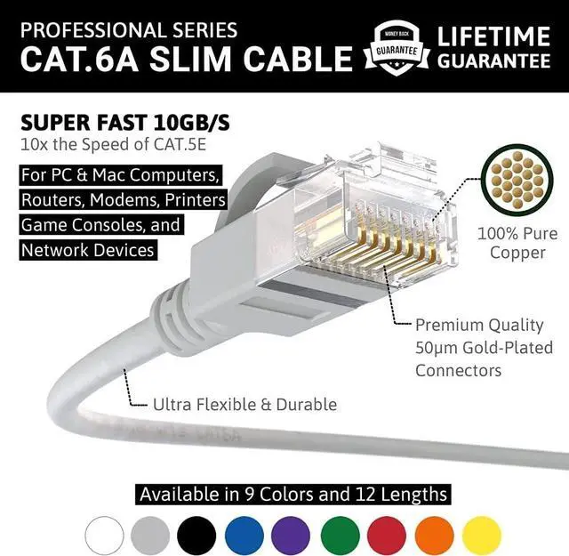 Alt view image 2 of 5 - InstallerParts Ethernet Cable CAT6A Slim Cable UTP Booted 3 FT (10 Pack) - Gray - Professional Series - 10Gigabit/Sec Network/High Speed Internet Cable, 550MHZ, 28AWG