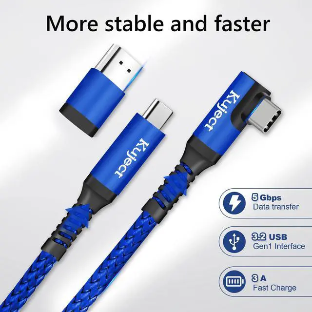 Alt view image 2 of 5 - Kuject Link Cable 20FT Compatible for Quest 3S/3, Quest 2/Pro, Pico 4, Nylon Braided Accessories for Rift S/Steam VR Games, USB 3.0 Type C to C High Speed Data Transfer Cord for Gaming PC, Blue
