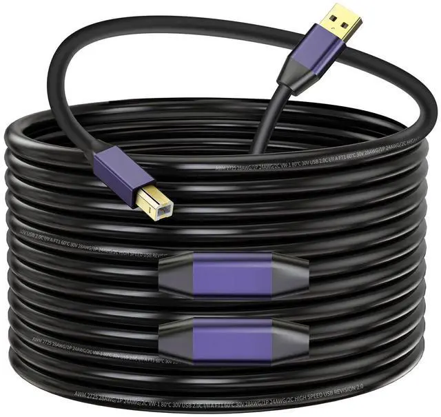 Main image of LDKCOK Active USB 2.0 Printer Cable 60ft - A-Male to B-Male High Speed Printer/Scanner/Repeater Cable for HP, Canon, Epson, Dell, Samsung etc