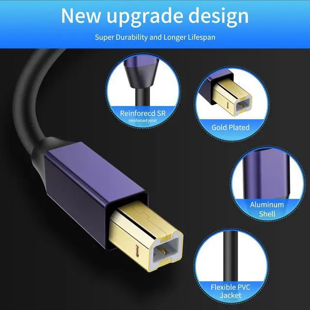Alt view image 5 of 5 - LDKCOK Active USB 2.0 Printer Cable 60ft - A-Male to B-Male High Speed Printer/Scanner/Repeater Cable for HP, Canon, Epson, Dell, Samsung etc