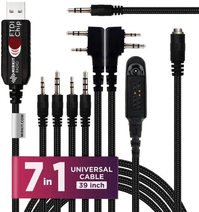 Main image of MIRKIT FTDI USB Programming Cable, 7-in-1, Compatible with Baofeng UV-5R, UV-82, BF888S, UV-9R, BF-F8HP, Kenwood, Wouxun, Btech, 4ft Cable, for Radio Amateur