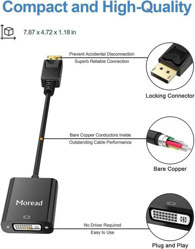 Alt view image 3 of 5 - Moread DisplayPort (DP) to DVI Adapter, 5 Pack, Gold-Plated Display Port to DVI-D Adapter (Male to Female) Compatible with Computer, Desktop, Laptop, PC, Monitor, Projector, HDTV - Black