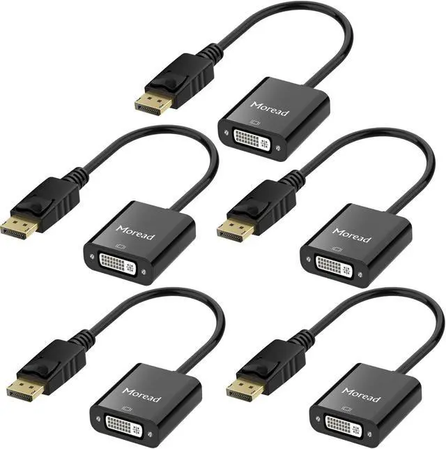 Main image of Moread DisplayPort (DP) to DVI Adapter, 5 Pack, Gold-Plated Display Port to DVI-D Adapter (Male to Female) Compatible with Computer, Desktop, Laptop, PC, Monitor, Projector, HDTV - Black