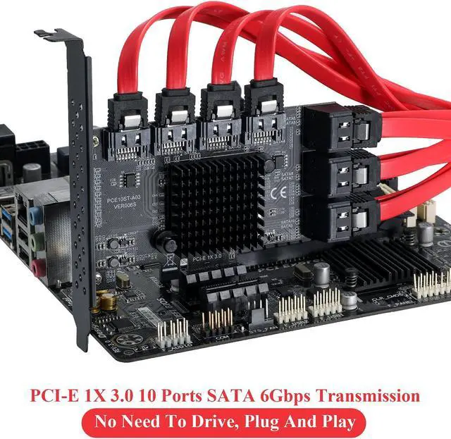 Alt view image 4 of 5 - MZHOU PCI-E 1X Interface 3.0 10 Port SATA Card with 10 SATA Cables & SATA Power Splitter Cable and Low Profile Bracket - 6Gbps SATA 3.0 PCIe Card,Support 10 Port SATA 3.0 Devices.