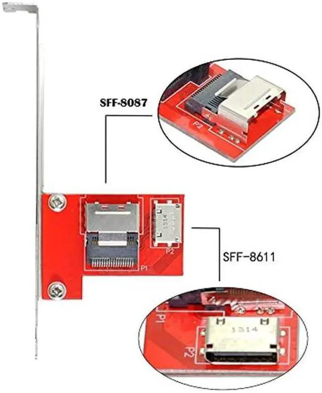 Alt view image 5 of 5 - NFHK PCI-Express 4.0 Mini SAS SFF-8087 to Oculink SFF-8611 SFF-8612 PCBA Female Adapter with Bracket