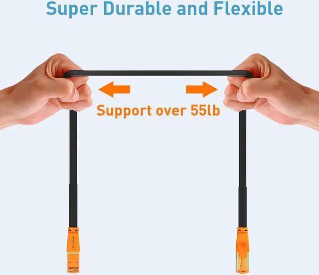 Alt view image 4 of 5 - Ethernet Cable High Speed, Bulk Patch Cable, Cat 8 70ft Flat Lan Cable Professional Gold Plated 40Gbps 2000Mhz Gigabit Internet Router Cable RJ45 Wire for Computer Laptop Gaming Xbox Modem Router PC