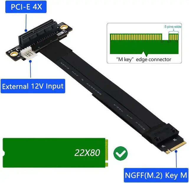 Alt view image 3 of 5 - BQZYX+ M Key Extension M.2 NGFF Key M to PCIe 3.0 4X Extension Cable m.2 Key m to pci-e 4X (90°Right Angle PCI-E Slot)