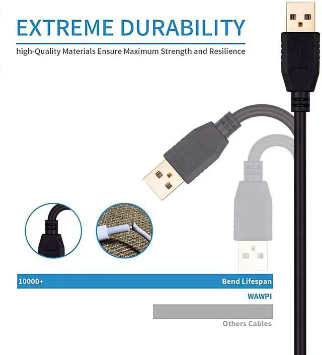 Alt view image 5 of 5 - Tan QY USB A to A Male Cable 50Ft, Double End USB Cord with Gold-Plated Connector for Hard Drive Enclosures, Printers, Modems, Cameras(15M/50Ft)
