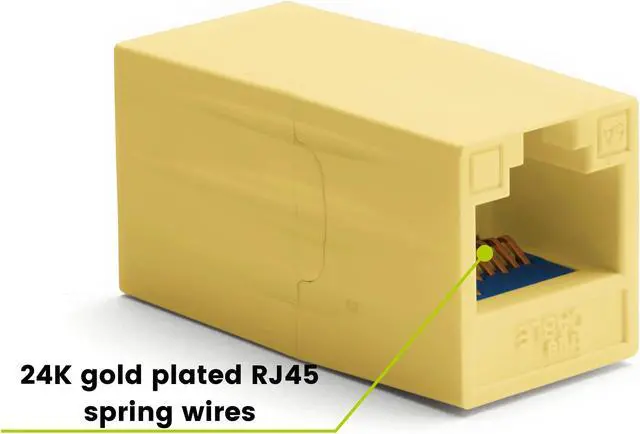 Alt view image 2 of 5 - trueCABLE Cat6A Inline Coupler, Unshielded (UTP), PoE++ (4PPoE), UL Listed, ETL Verified, ANSI/TIA 568-2.D Cat 6A Performance Compliant, Female to Female RJ45 Couplers, Yellow, 6 Pack