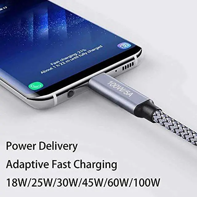 Alt view image 5 of 5 - 20FT Long USB C to USB C Fast Charging Cable, [100W/5A] Type C Cord Compatible with MacBook Pro/Air,iPad Pro/Air,Samsung Galaxy S21 S20 Note 20 10,OnePlus 9 Pro,Switch,Moto G9 Plus, Aspire 5,HP,Laptop