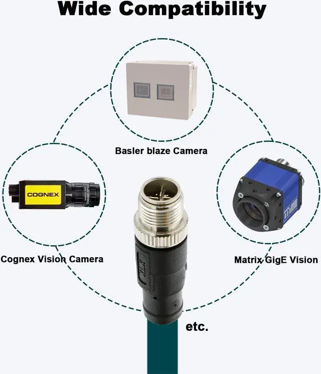 Alt view image 4 of 5 - Alvin's Cables M12 8 Pin Male to RJ45 Shielded Ethernet Cable M12 X Coded 8 Position Cat6a Cable for Cognex Industrial Camera 9.8ft/3M