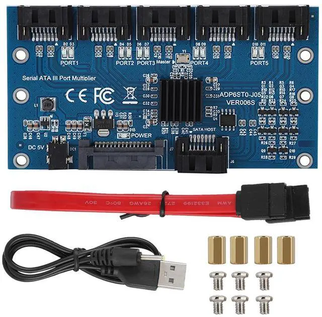 Alt view image 5 of 5 - SATA3.0 1 to 5 Hard Disks Multiplier Adapter Converter Motherboard 6Gbps Interface Riser Support PM, JMICRON, ADP6ST0 J05, ADP6ST0 J02