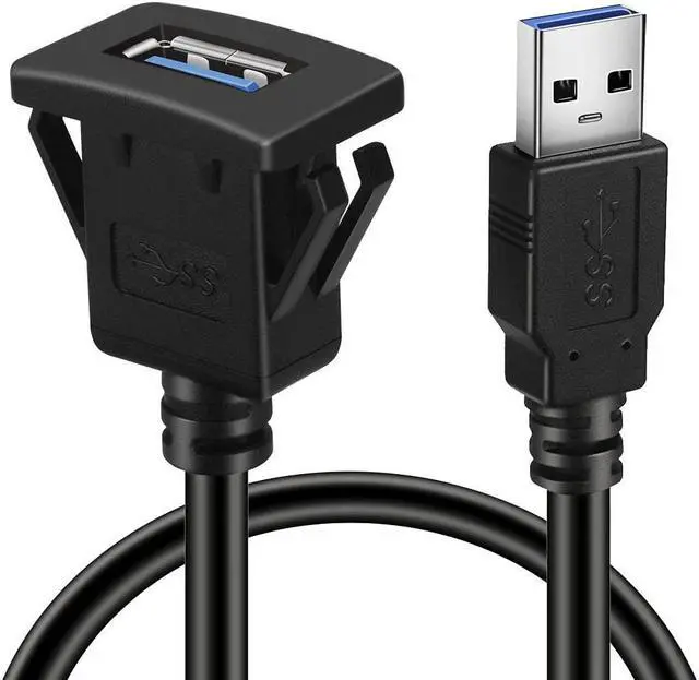 Main image of BATIGE 5 Pack Square Single Port USB 3.0 Car Mount Flush Cable USB 3.0 Panel Flush Mount Extension Cable Waterproof for Car Truck Boat Motorcycle Dashboard 3ft