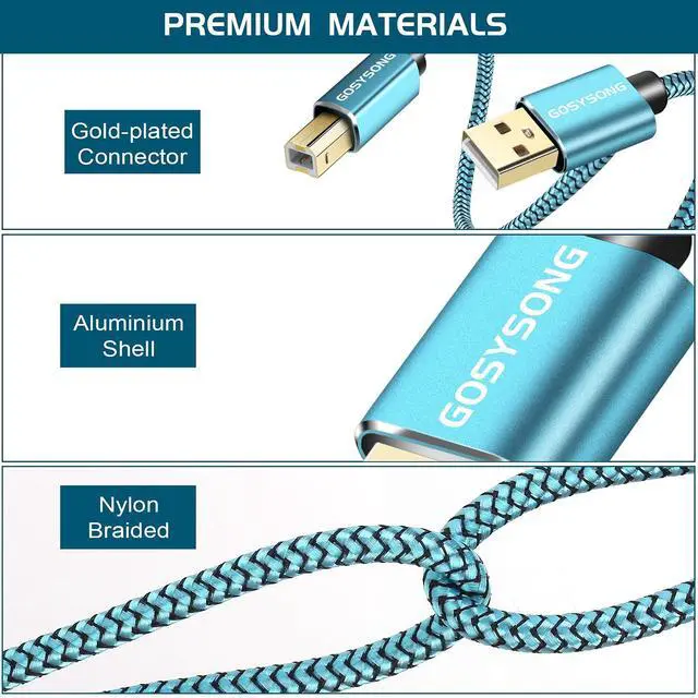 Alt view image 5 of 5 - GOSYSONG Printer Cable 50ft USB 2.0 Type A to B, High Speed Compatible With HP, Canon, Dell, Epson, Xerox, Samsung