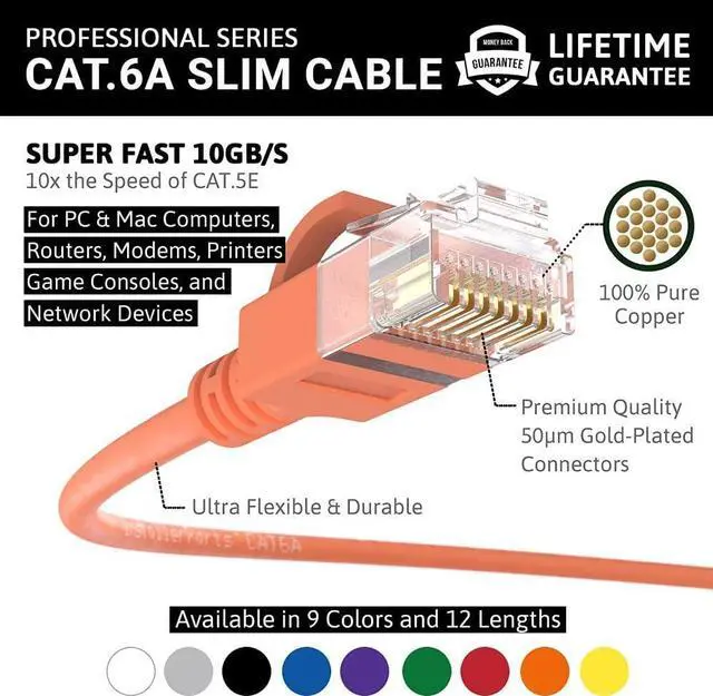 Alt view image 2 of 5 - InstallerParts Ethernet Cable CAT6A Slim Cable UTP Booted 10 FT (10 Pack) - Orange - Professional Series - 10Gigabit/Sec Network/High Speed Internet Cable, 550MHZ, 28AWG