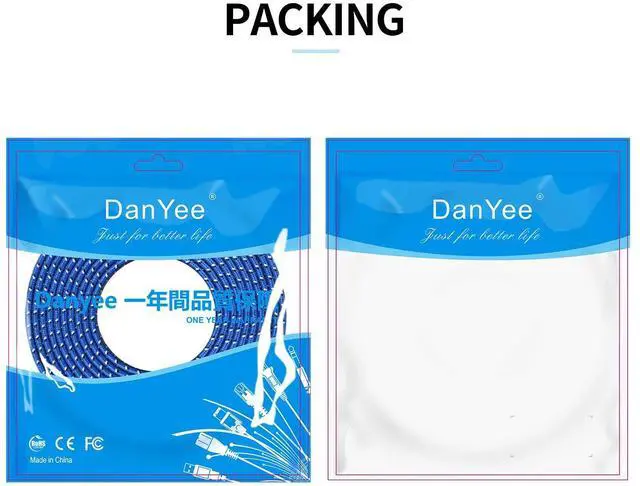 Alt view image 5 of 5 - DanYee [Upgraded] Cat 8 Ethernet Cable, Nylon Braided 100ft CAT8 High Speed Professional Gold Plated Plug STP Wires CAT 8 RJ45 Ethernet Cable 3ft 10ft 16ft 26ft 33ft 50ft 66ft 100ft (Blue 100ft)
