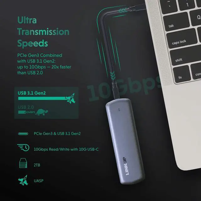 Alt view image 2 of 5 - LINKUP - Premium Tool-Less NVMe SSD 10 Gbps Enclosure M.2 to USB-C | Aluminum USB 3.1 Gen 2 to PCIe Gen3 x2 Bridge Chip for Windows & Mac | Compatible with Samsung 960/970 EVO/PRO WD Black Intel