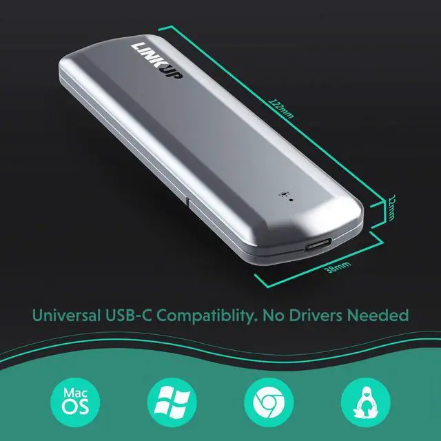 Alt view image 5 of 5 - LINKUP - Premium Tool-Less NVMe SSD 10 Gbps Enclosure M.2 to USB-C | Aluminum USB 3.1 Gen 2 to PCIe Gen3 x2 Bridge Chip for Windows & Mac | Compatible with Samsung 960/970 EVO/PRO WD Black Intel