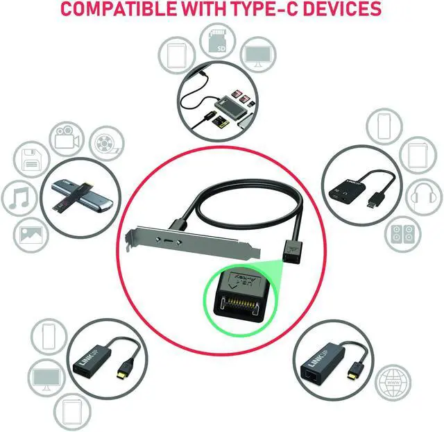 Alt view image 4 of 5 - LINKUP - USB 3.2 Gen 2x2 20Gbps USB-C Type Internal Panel Cable Mount Motherboard Header Extension Adapter|20-Pin A-Key Male with Cover to USB-C Female Connector with PCI Bracket - 80cm