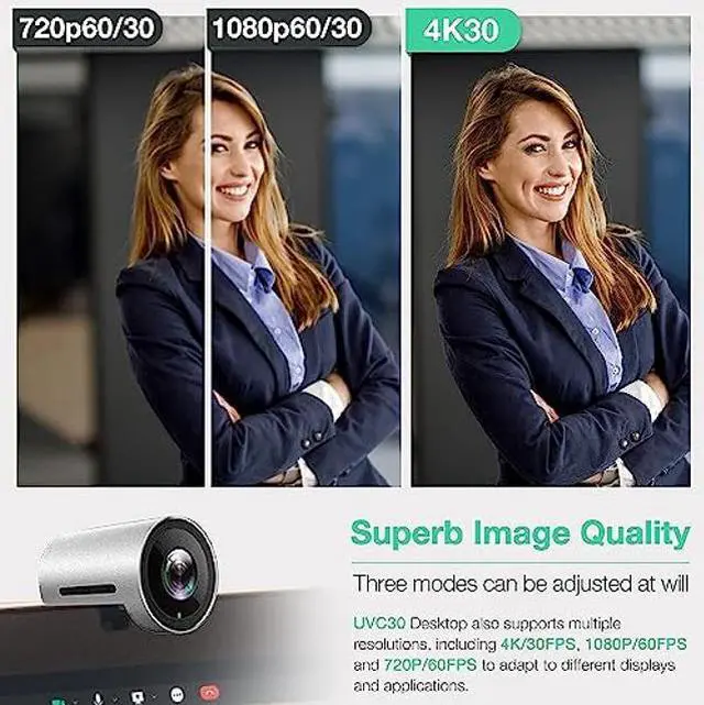 Alt view image 4 of 5 - Yealink HD Camera UVC30 Windows Hello Webcam Microsoft Teams Certified 120deg Wide Angle Zoom Camera with Auto Framing Desktop Webcam with Microphone Ultra HD 4K USB Camera for PC Gaming