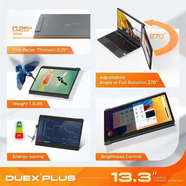 Alt view image 2 of 5 - New Mobile Pixels Duex Plus Portable Monitor for Laptop, 13.3" 1080P FHD Ultimate Portable Laptop Monitor Extender, USB C/USB A, Windows/Mac/Android/Switch Compatible