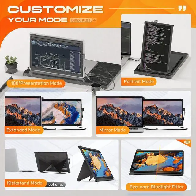 Alt view image 4 of 5 - New Mobile Pixels Duex Plus Portable Monitor for Laptop, 13.3" 1080P FHD Ultimate Portable Laptop Monitor Extender, USB C/USB A, Windows/Mac/Android/Switch Compatible