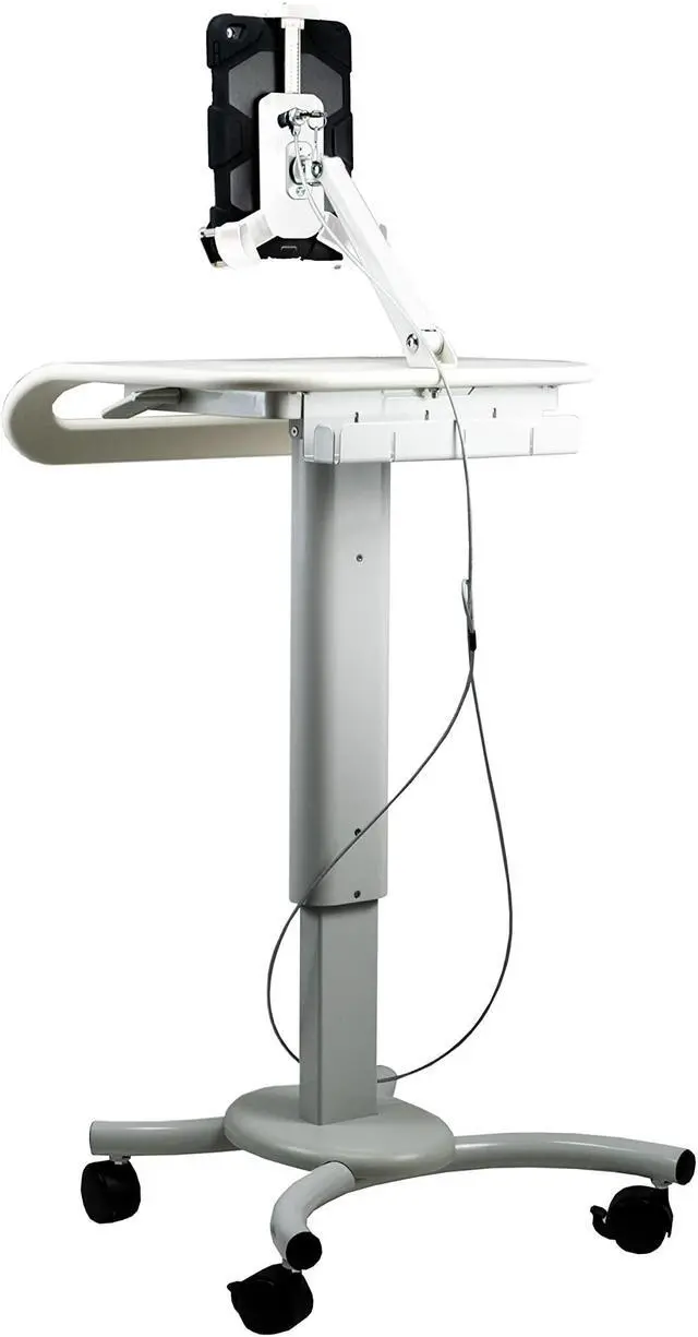 Alt view image 4 of 5 - Rolling Medical Workstation - CTA Height Adjustable Mobile Secure Medical Workstation Cart for iPad 10th Gen 10.9" - iPad 7/8/9 Gen 10.2"- iPad Pro 11" - iPad Air 4 - Galaxy Tab S3 - White (QPAD-HRSW)